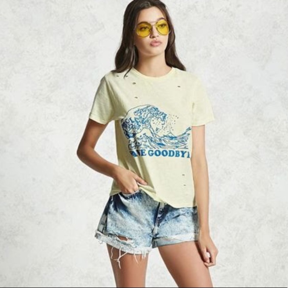 Distressed Forever 21 Wave Goodbye Tee
